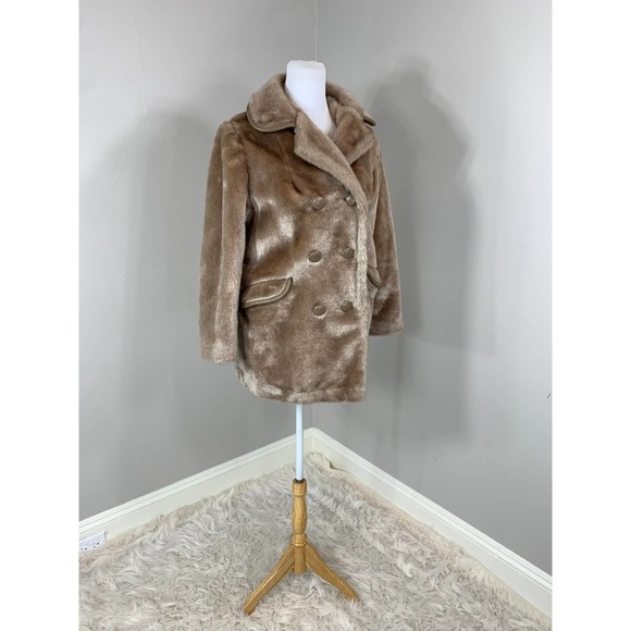 Vintage 60s Plush Faux Fur Taupe PeaCoat Groovy Mod Bohemian Punk Fall Winter - Picture 6 of 10
